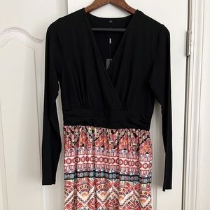 Long sleeve v neck maxi dress